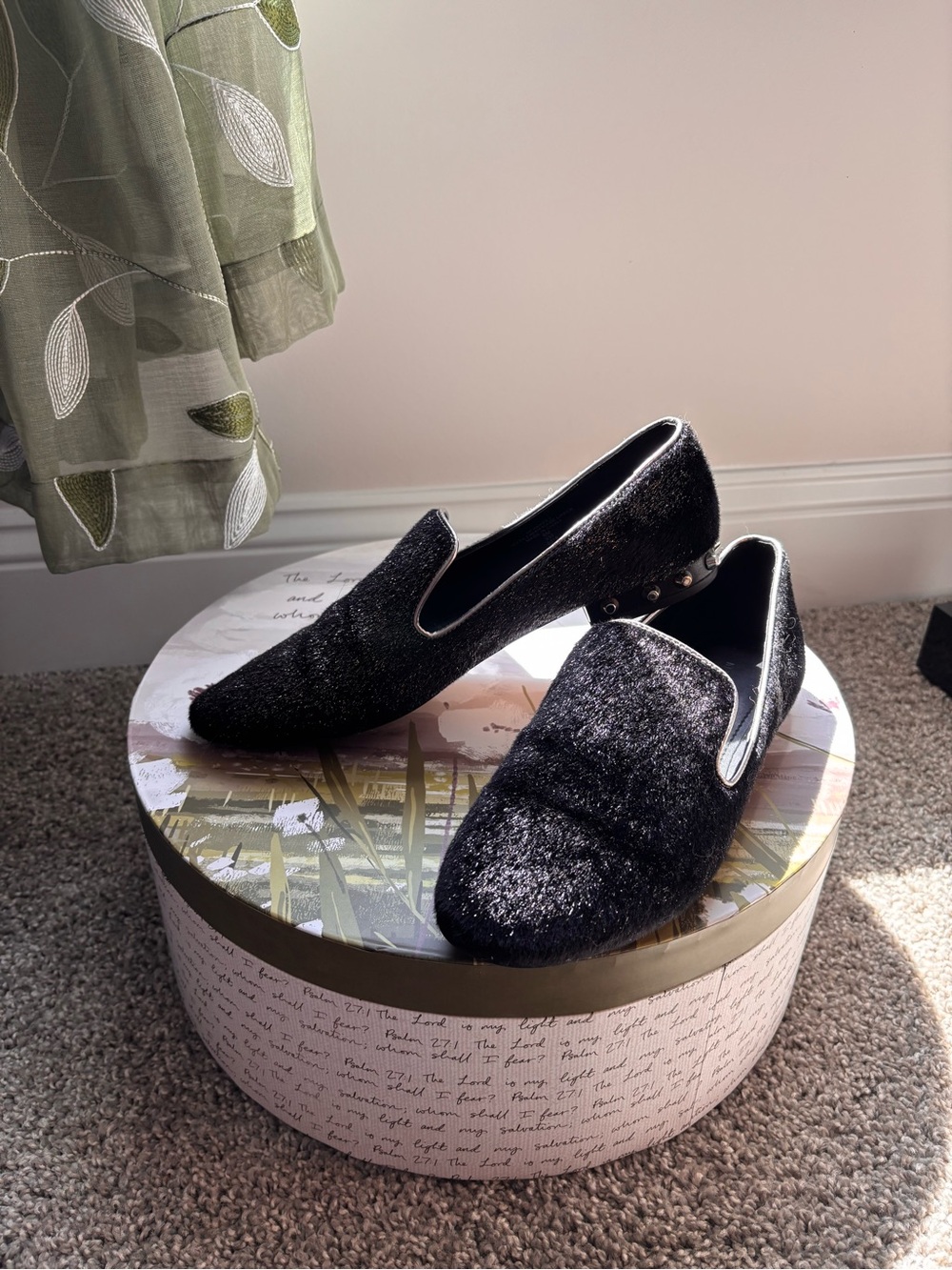 Marc Fisher Black Velvet Loafers with Studded Heel Trim